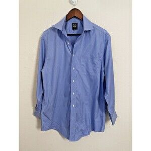 Jos A Bank Traveler Mens Dress Shirt 16-32 Tailored Fit Blue Check Long Sleeve